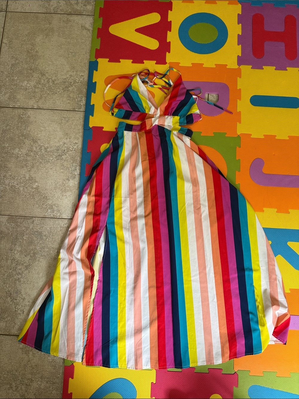 SHEIN Multicolor Rainbow Stripe Maxi Dress
